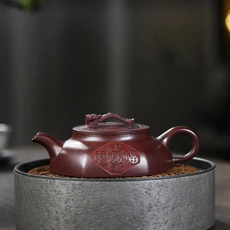 Maroon Yixing Zisha Teapot from Treasure Blessing with Five Gourds design