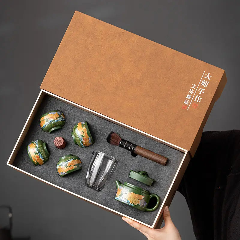 Twilight Bloom Tea Set in gift box with Zisha clay Yixing Zisha material