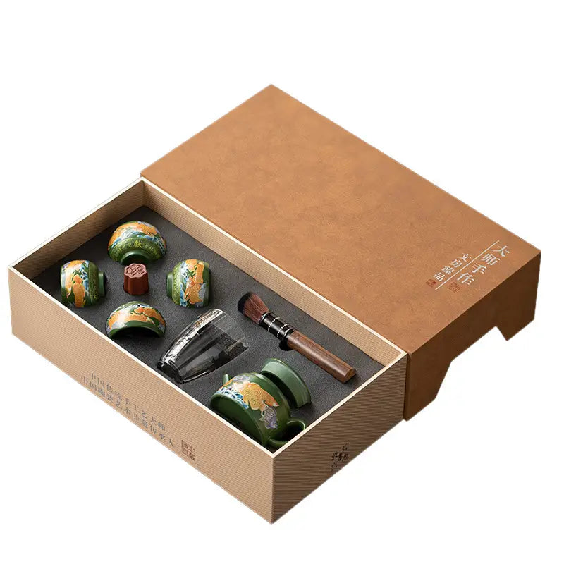 Twilight Bloom Tea Set in a gift box with Yixing Zisha clay from Zisha clay craftsmanship