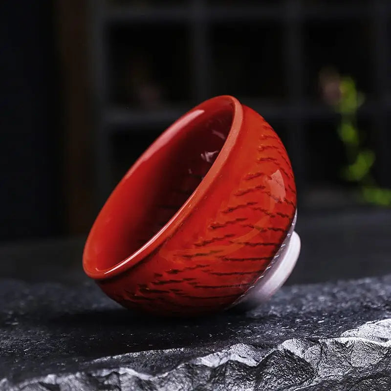 Blood-red glaze teacup in Jian Zhan style from Vampire collection with bold crimson Zhan