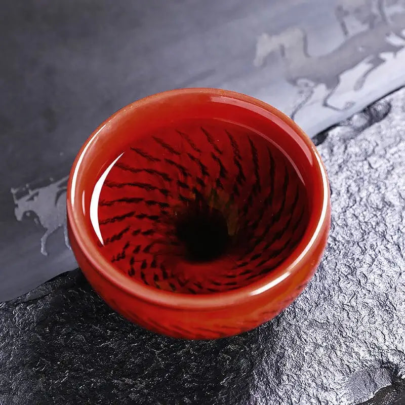 Vampire Blood-Red Glaze Teacup featuring Swirling Interior in Jian Zhan Style