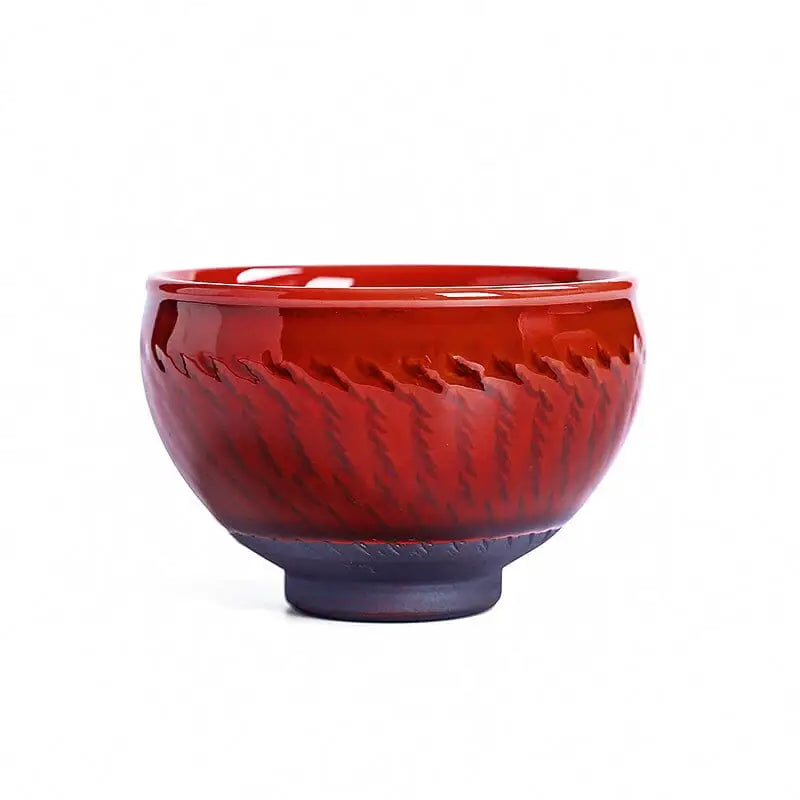 Red and black ceramic bowl from Jian Zhan collection with blood-red glaze teacup design