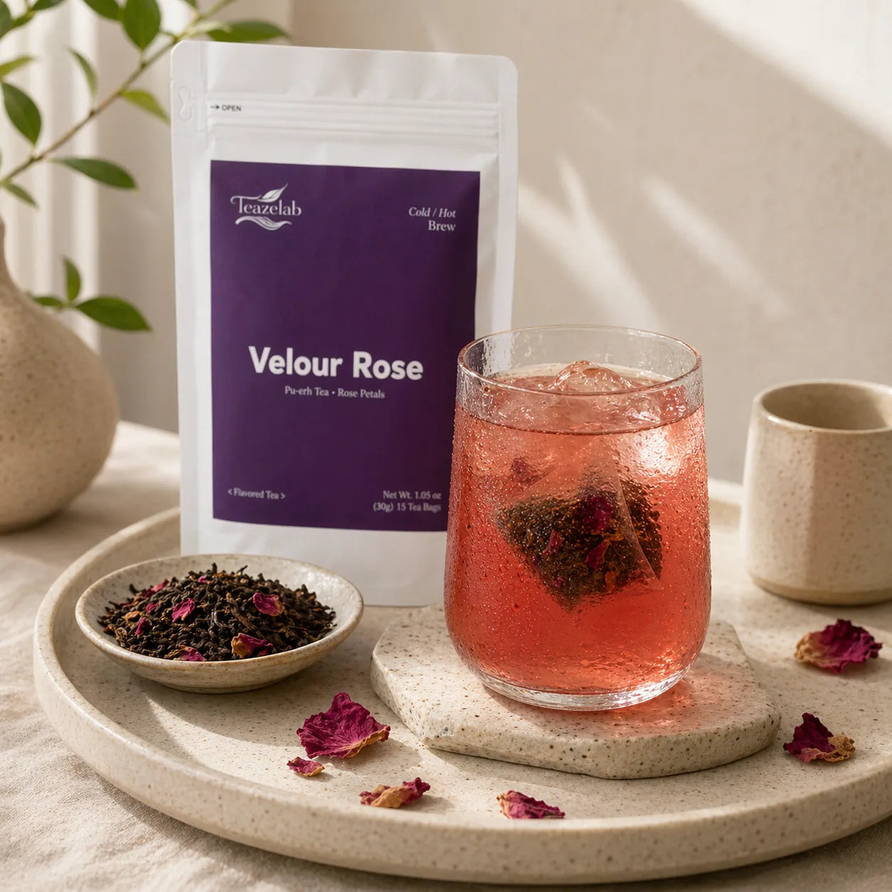 Teazelab Velour Rose Cold Brew Tea brand lifestyle