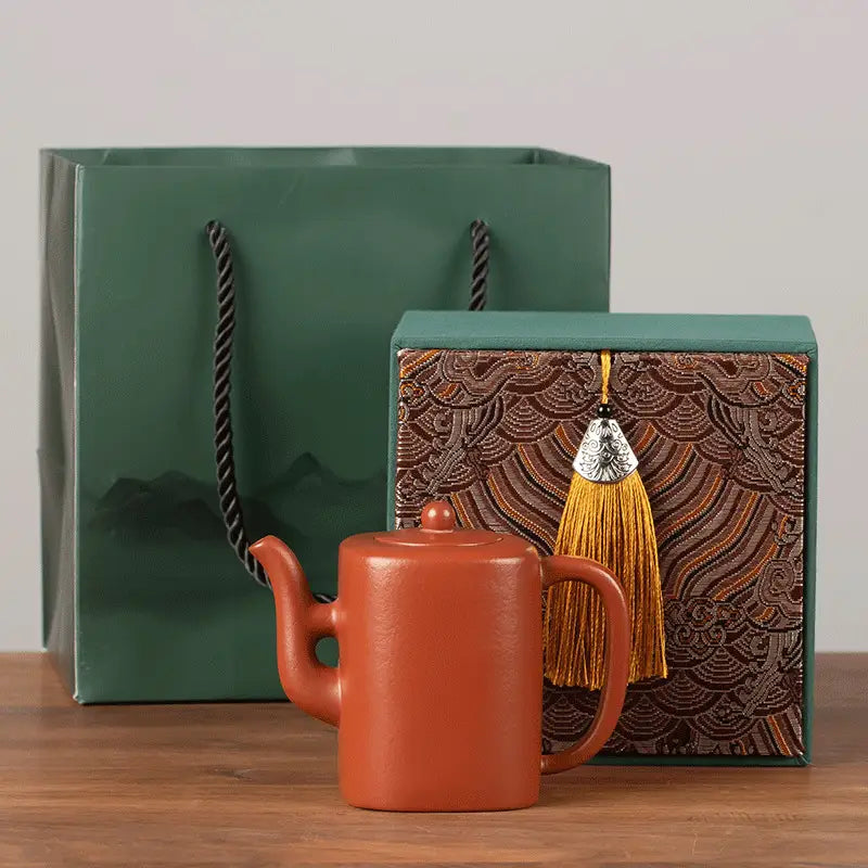 Earthenware Yixing Zisha Teapot with square body from the Verdant Echo Tea Set