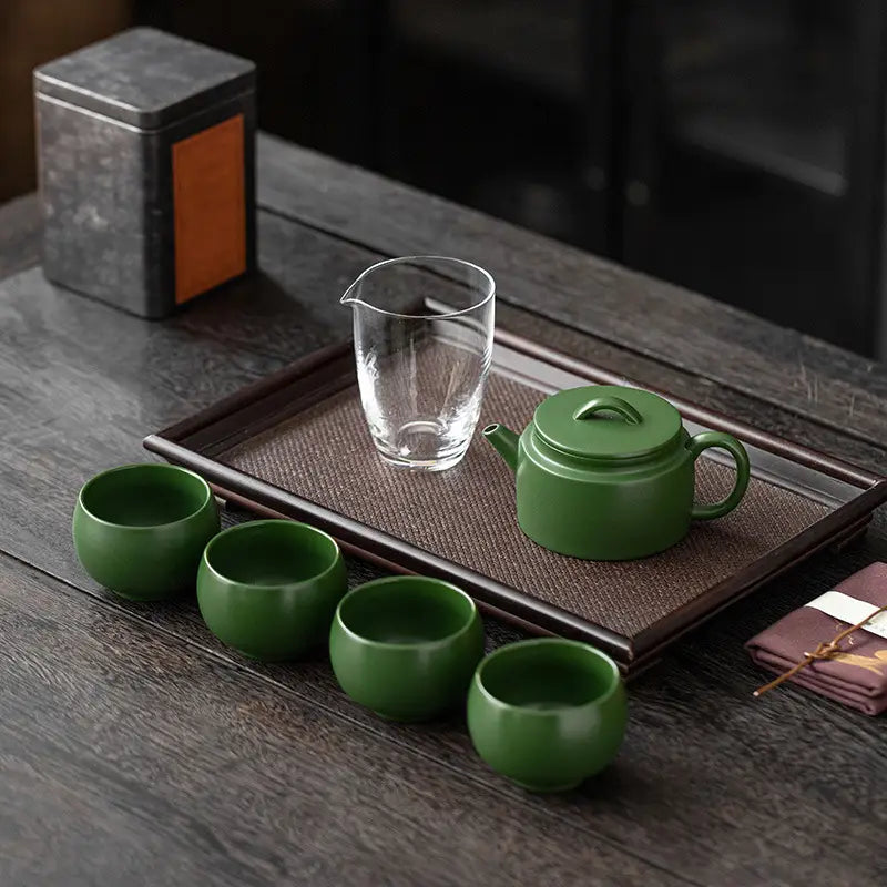 Green tea set featuring a clay teapot from the Verdant Voyage Teaware Set collection