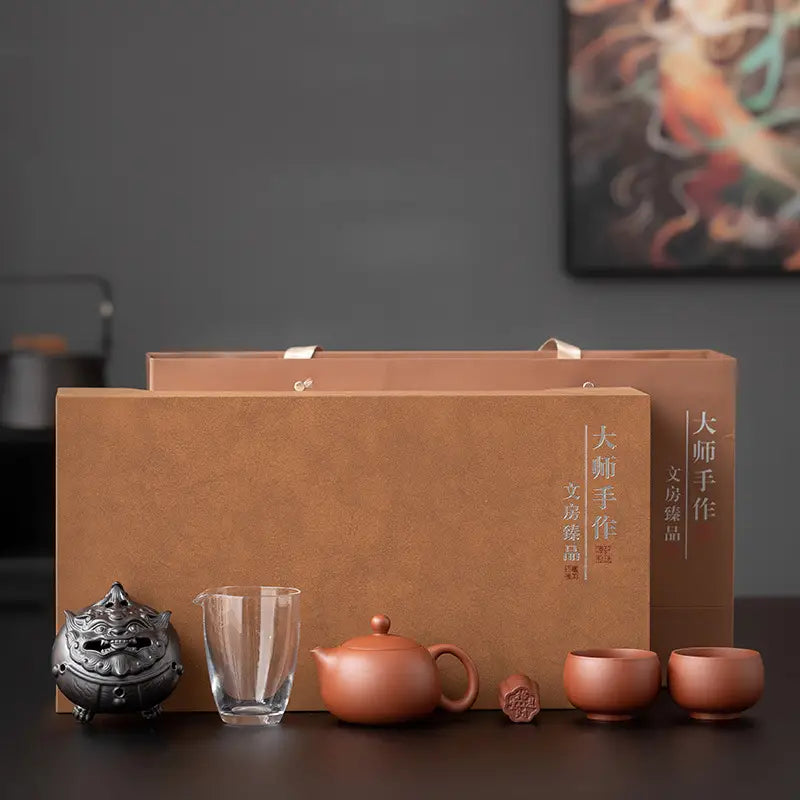 Verdant Whisper Tea Set with Yixing Zisha and Yixing Green boxes for premium tea experience