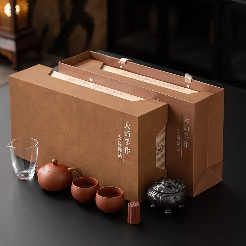 Verdant Whisper Tea Set with Yixing Zisha and Green Gift Boxes for elegant gifting