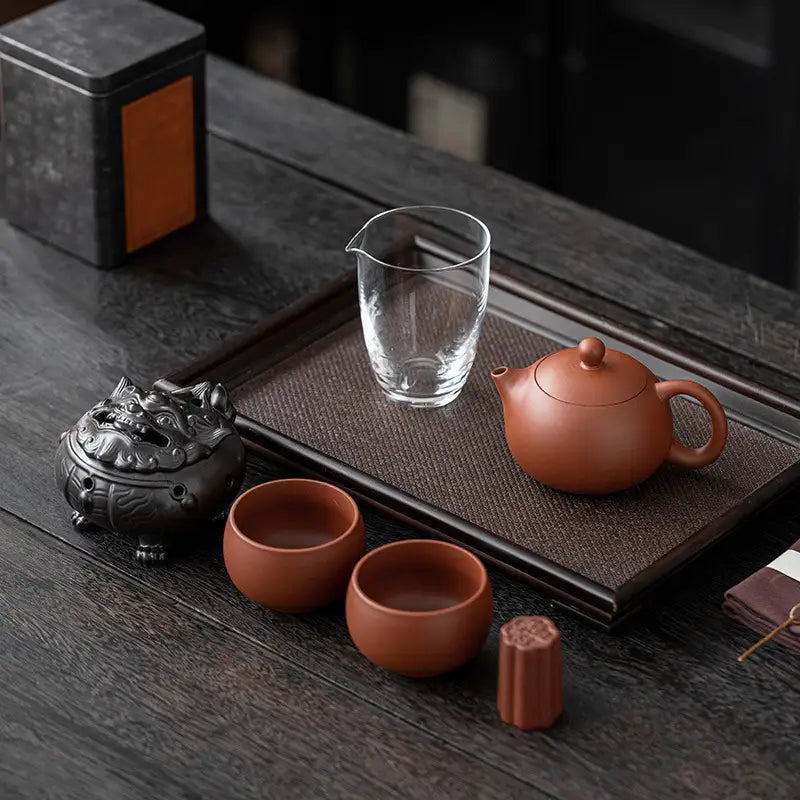 Verdant Whisper Tea Set on a tray featuring Yixing Zisha and Yixing Green clay