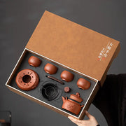 Vermilion Harmony Tea Set in gift box with Yixing teapot made from vermilion Zisha clay