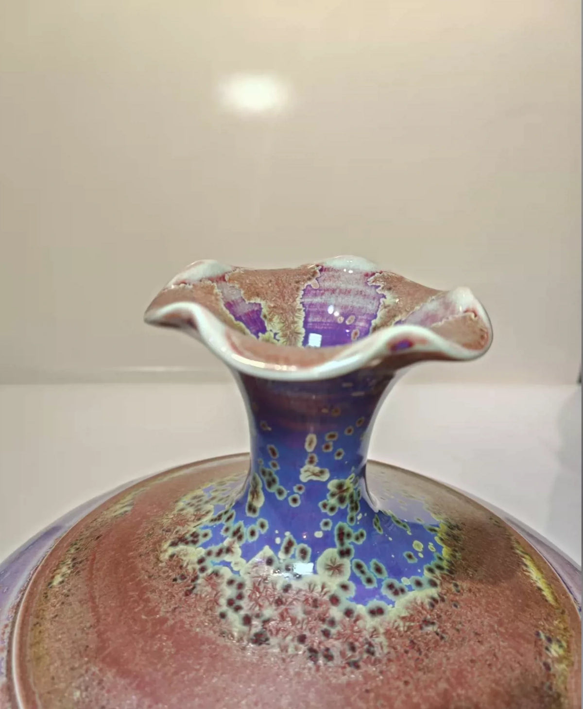 Violet Lotus Neck Jun Vase — detail view