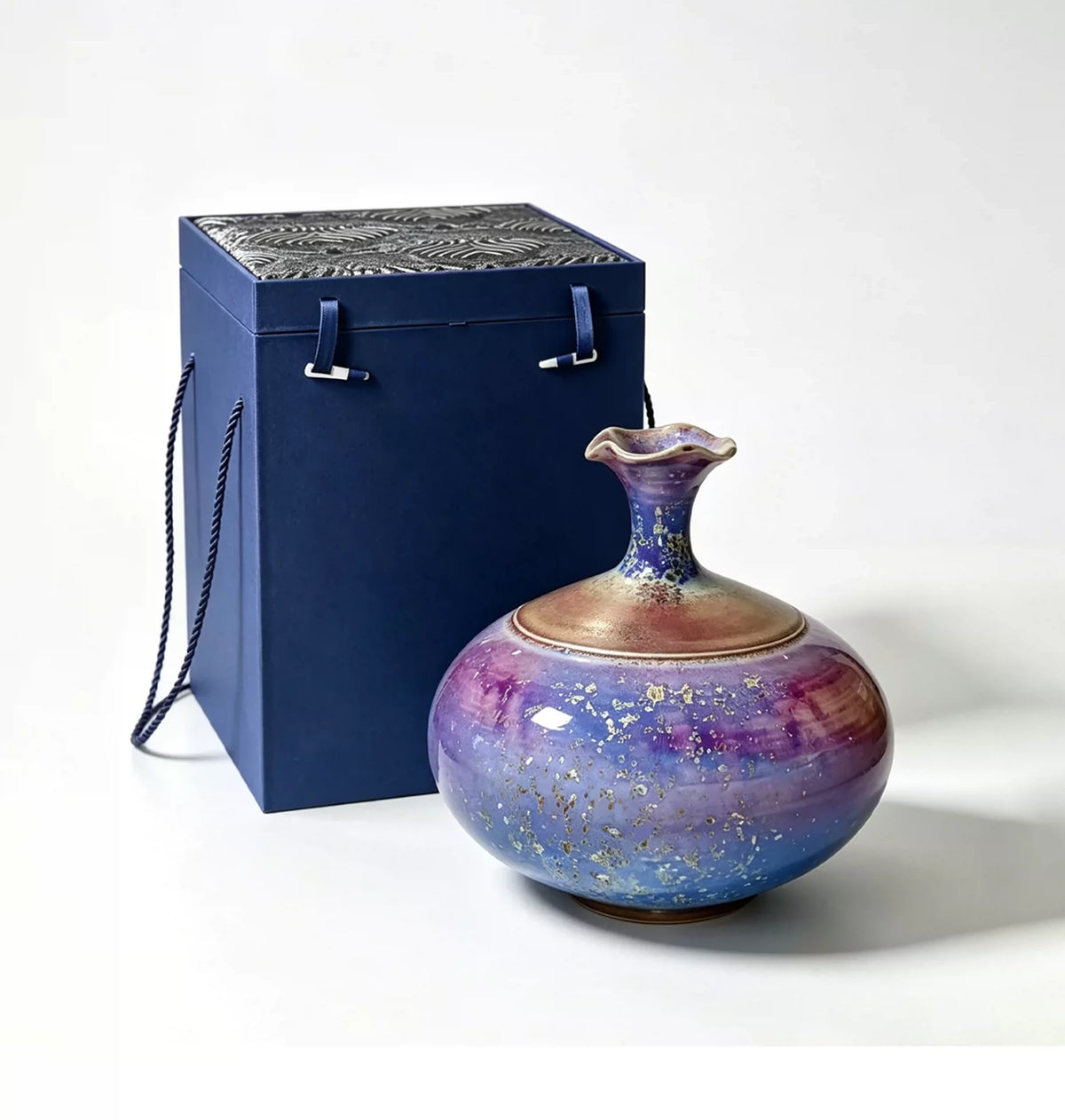 Violet Lotus Neck Jun Vase — styled in context