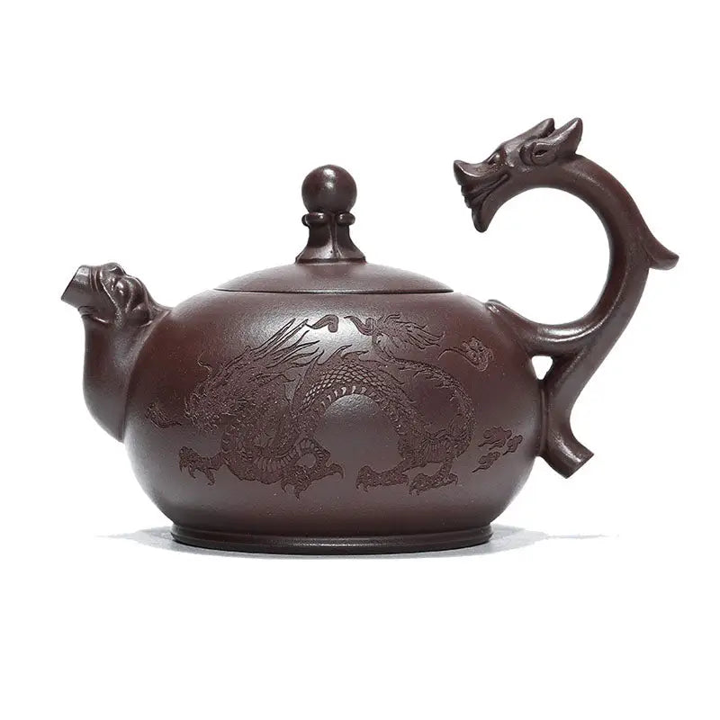 Brown ceramic Wandering Dragon Yixing dragon Zisha teapot with intricate details