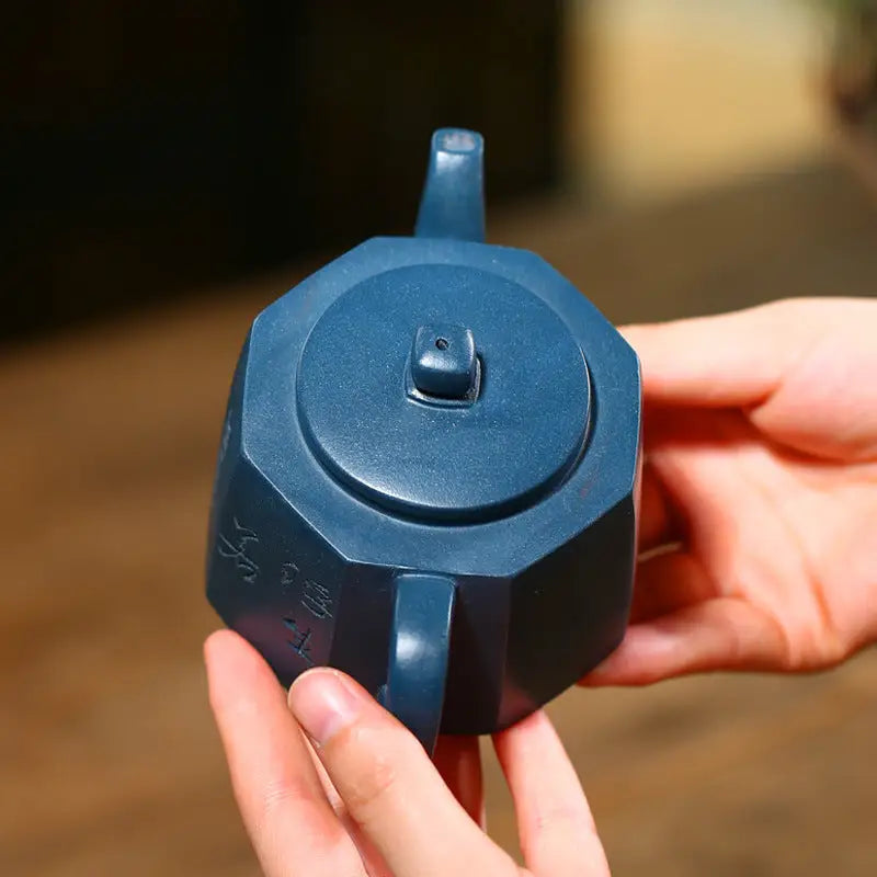 Blue octagonal teapot from Waves of Mindfulness, Yixing teapot, modern minimalism design