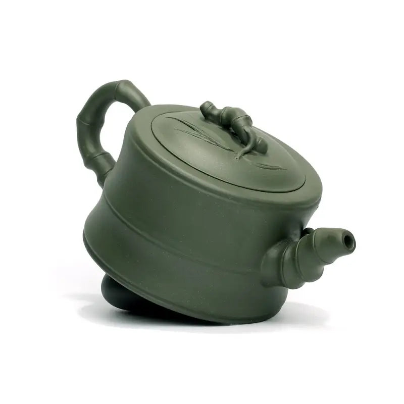 Olive green ceramic teapot from Whispers of Bamboo, a rare green Duanni Yixing Zisha Teapot