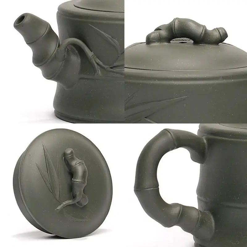 Olive green bamboo-themed Yixing Zisha Teapot from Whispers of Bamboo featuring rare green Duanni