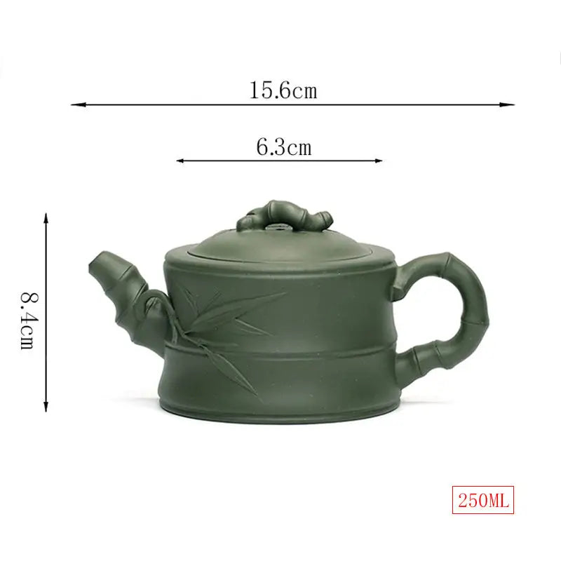 Green bamboo-themed Yixing Zisha teapot with dimensions from Whispers of Bamboo