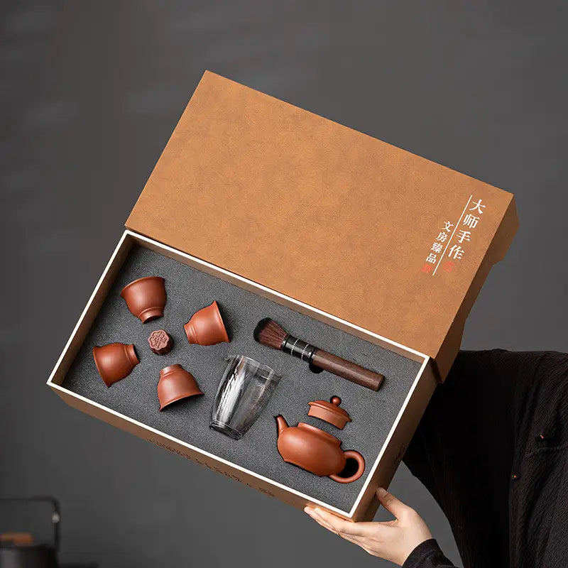 Yixing Zisha clay tea set in elegant gift box for traditional tea drinking