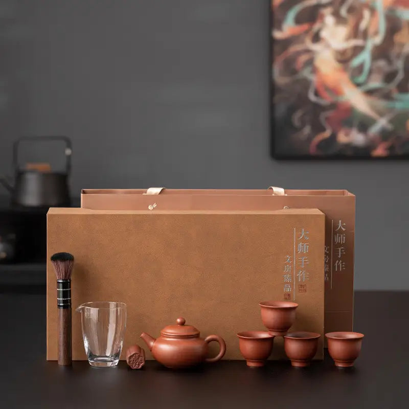 Yixing Zisha clay tea set with carrying cases for traditional tea lovers