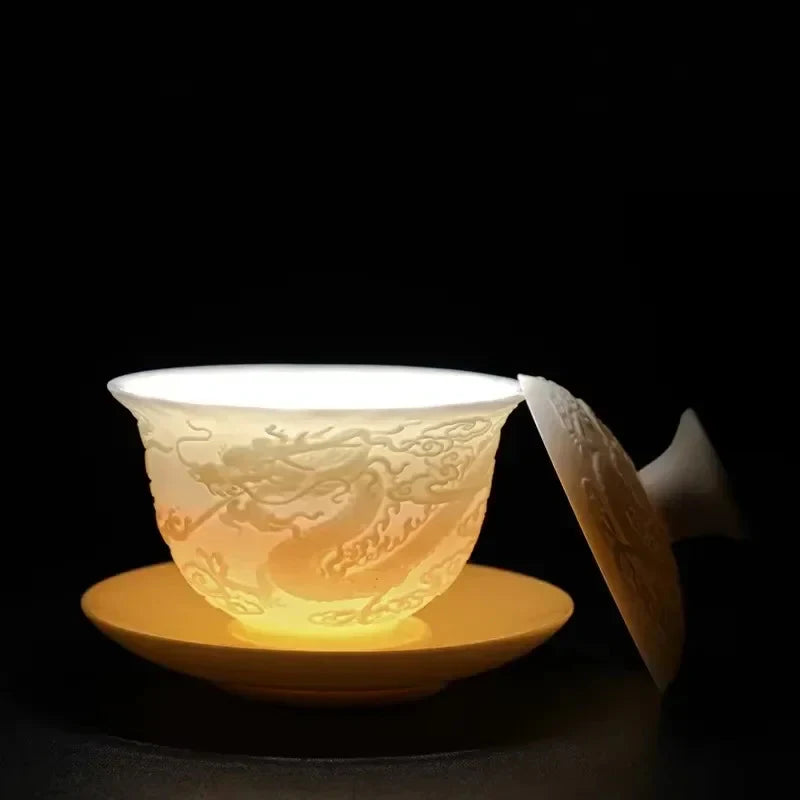 White Porcelain Dragon Gaiwan white background product photo
