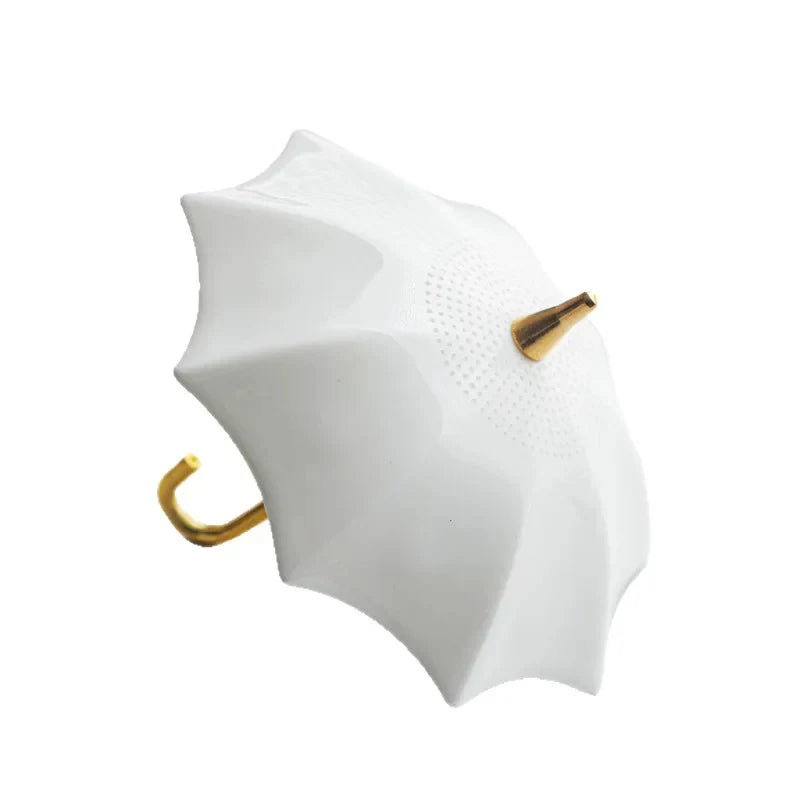 White Porcelain Umbrella Tea Strainer white background product photo