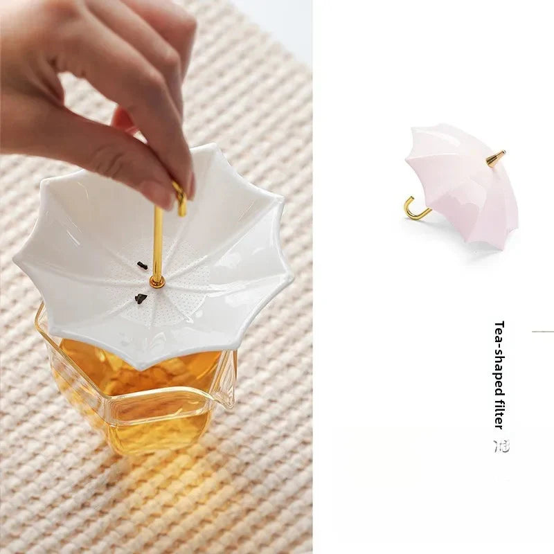 White Porcelain Umbrella Tea Strainer Tea Strainer side view