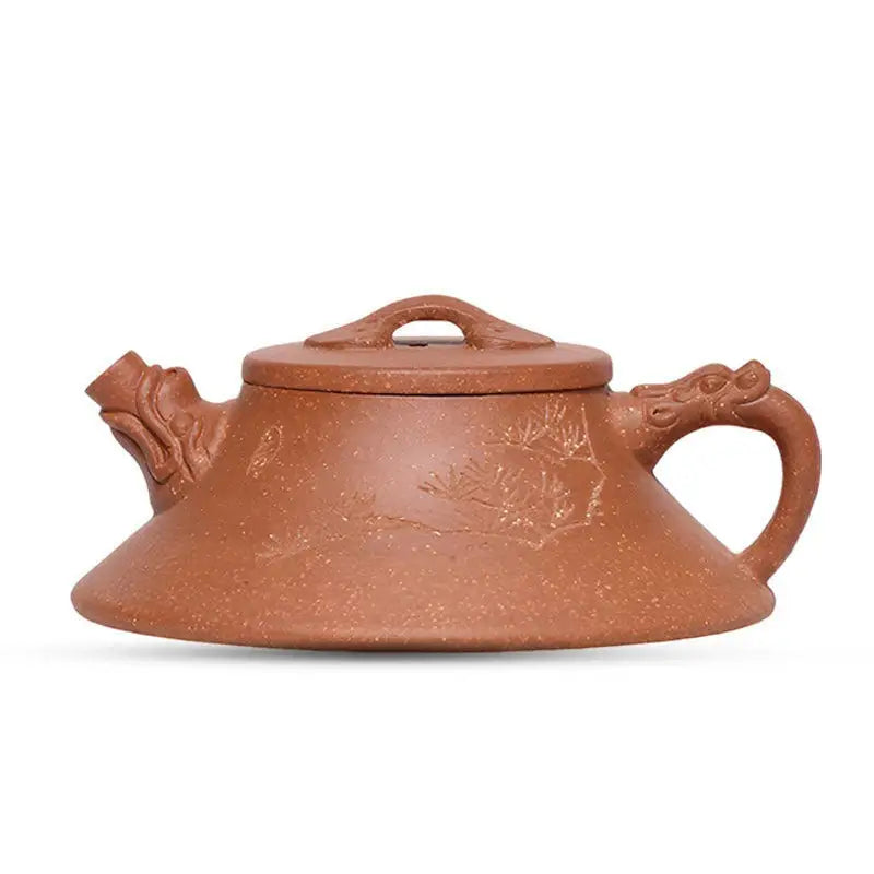 Brown clay Yixing Zisha teapot with dragon accents from the Wind Dragon Zisha pottery collection