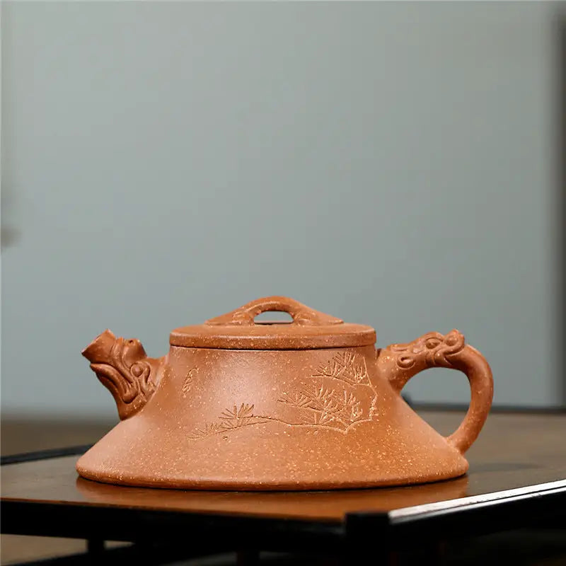 Terracotta Yixing Zisha teapot with dragon spout and handle from Wind Dragon collection