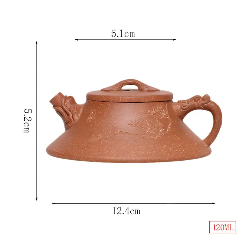 Brown yixing zisha ceramic teapot with detailed dragon design from Wind Dragon collection
