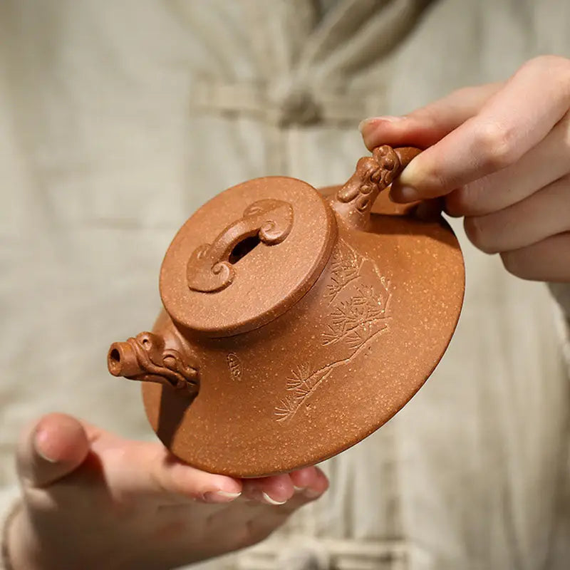 Earthenware Wind Dragon Yixing Zisha Teapot with dragon spout and handle