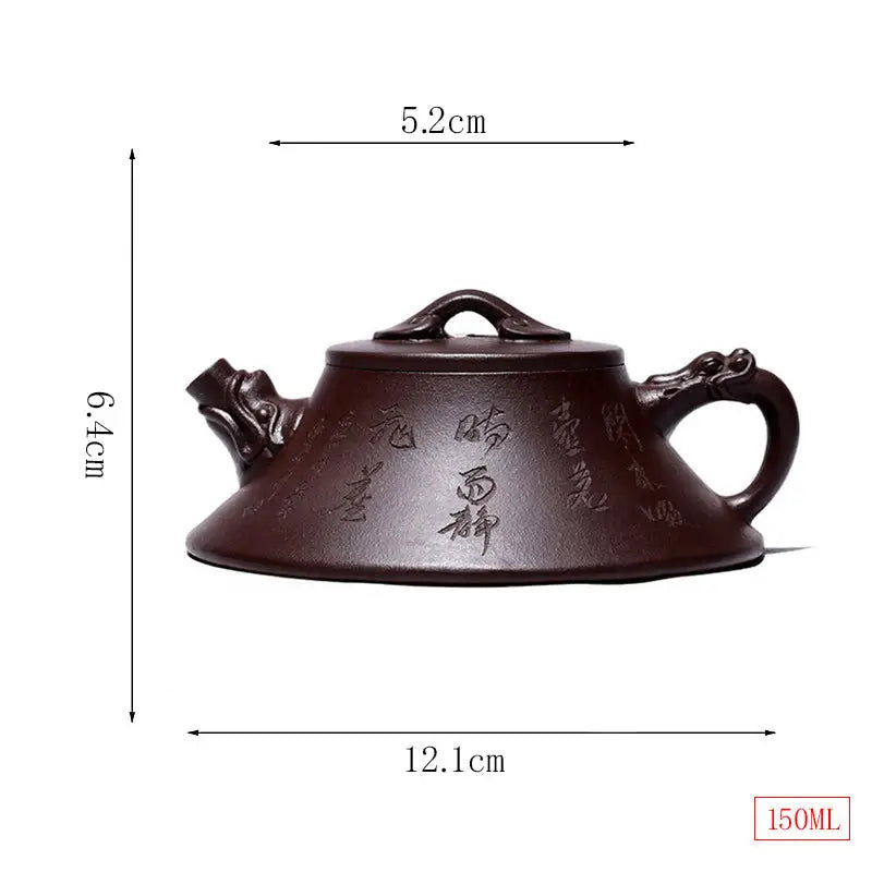 Brown Wishful Dragon Yixing Zisha Teapot with dragon spout and dimensions