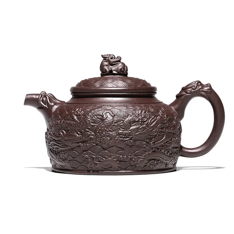 Ornate Brown Wishful Dragon Yixing Zisha Purple Clay Teapot with Dragon Design