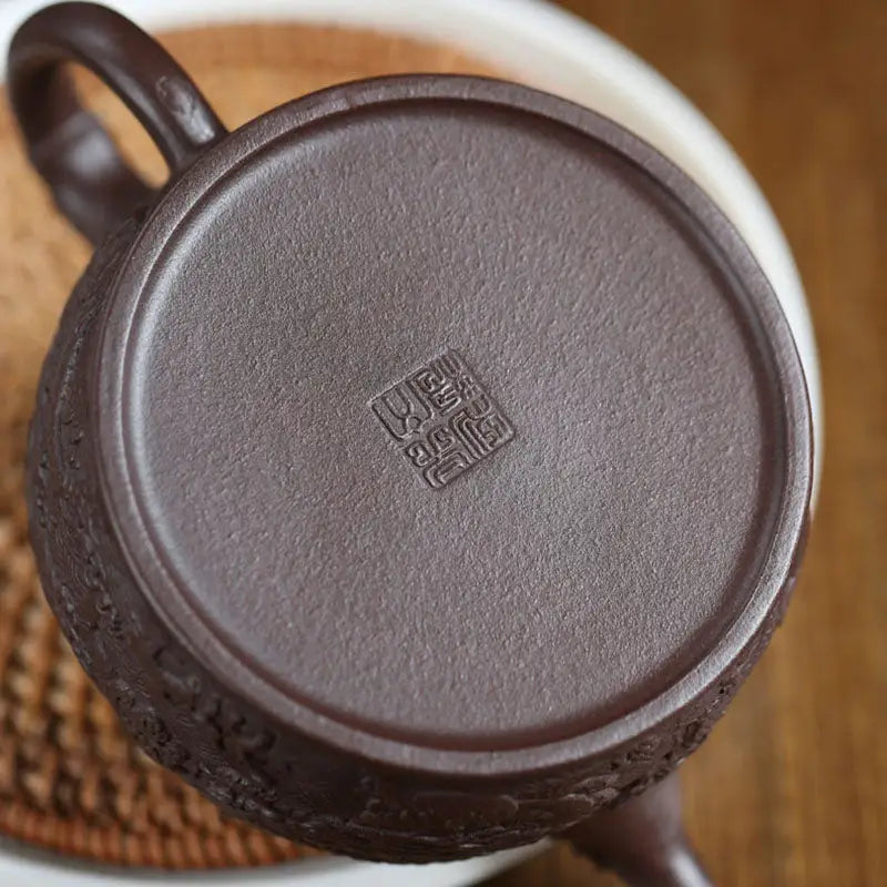 Brown ceramic teapot base with seal for Wishful Dragon Yixing Zisha purple clay teapot