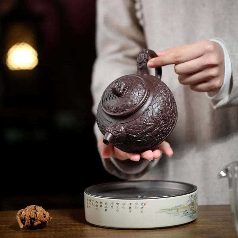 Wishful Dragon dragon-themed brown Yixing Zisha purple clay teapot for collectors