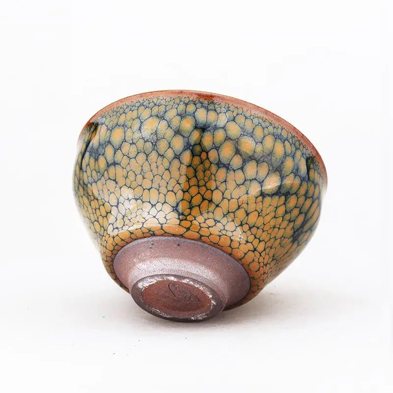 Textured ceramic bowl with pedestal base for Jian Zhan tea cup and Gongfu tea brewing