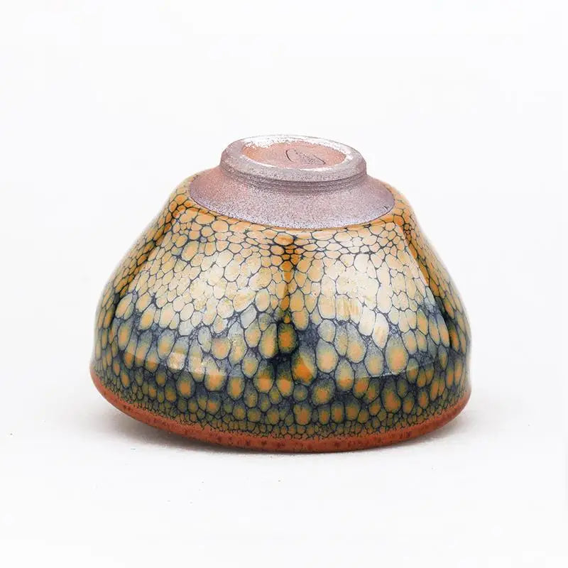 Glazed ceramic bowl with textured surface for Jian Zhan tea cup or Gongfu tea brewing
