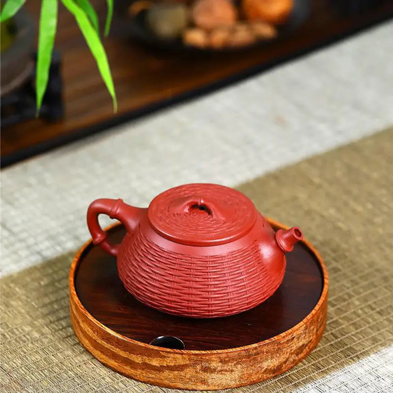 Woven Whispers Red Yixing Teapot Made of Zisha Clay - Tealibere