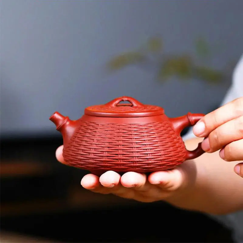 Reddish-brown woven-textured Yixing Zisha Clay Teapot from Woven Whispers