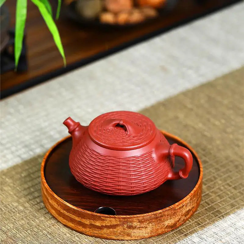 Woven Whispers Red Yixing Teapot Made of Zisha Clay - Tealibere