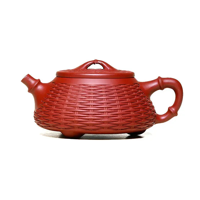 Red-brown Woven Whispers Yixing Teapot with woven texture made from Zisha clay