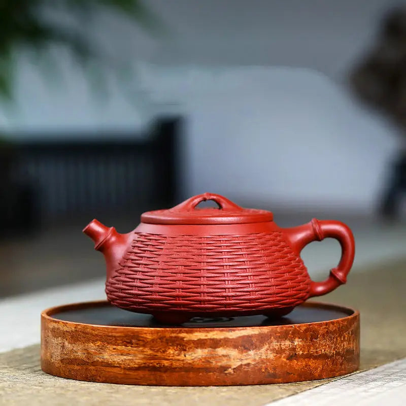 Woven Whispers Red Yixing Teapot Made of Zisha Clay - Tealibere