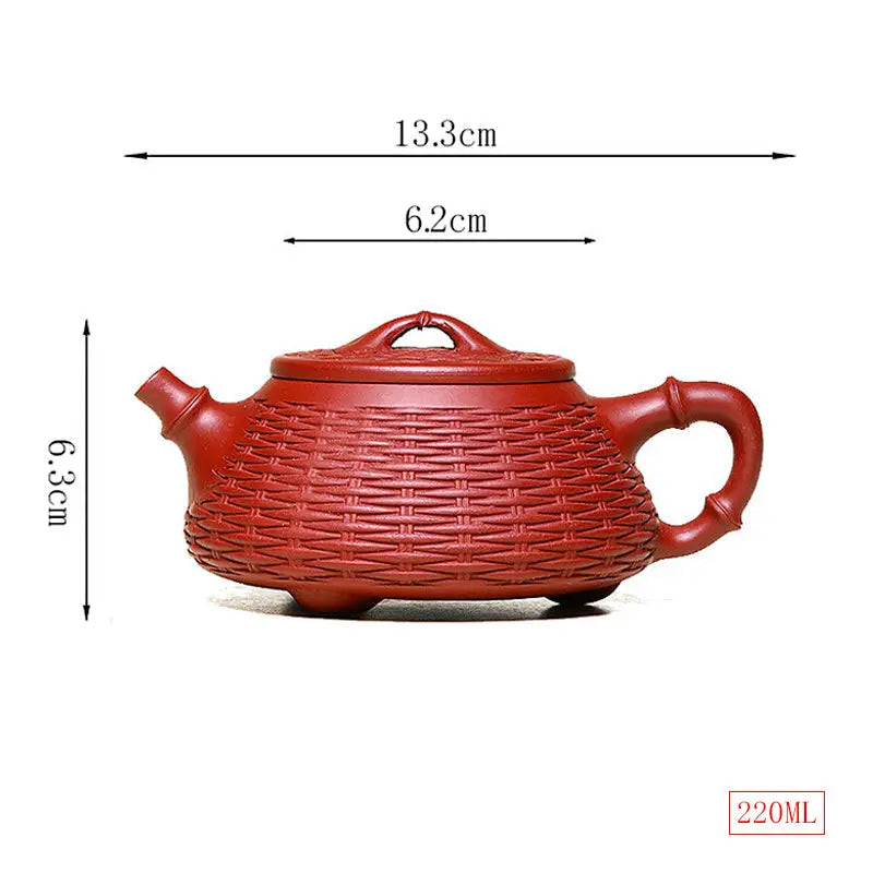 Reddish-brown Woven Whispers Yixing Teapot in woven zisha clay texture
