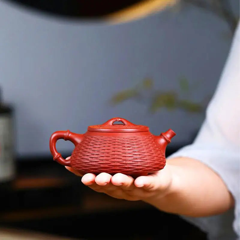 Reddish-brown woven-textured Yixing teapot from Woven Whispers in Zisha clay