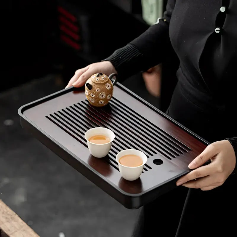 Zen Flow Tea minimalist drainage tea tray with tea set for gongfu tea brewing